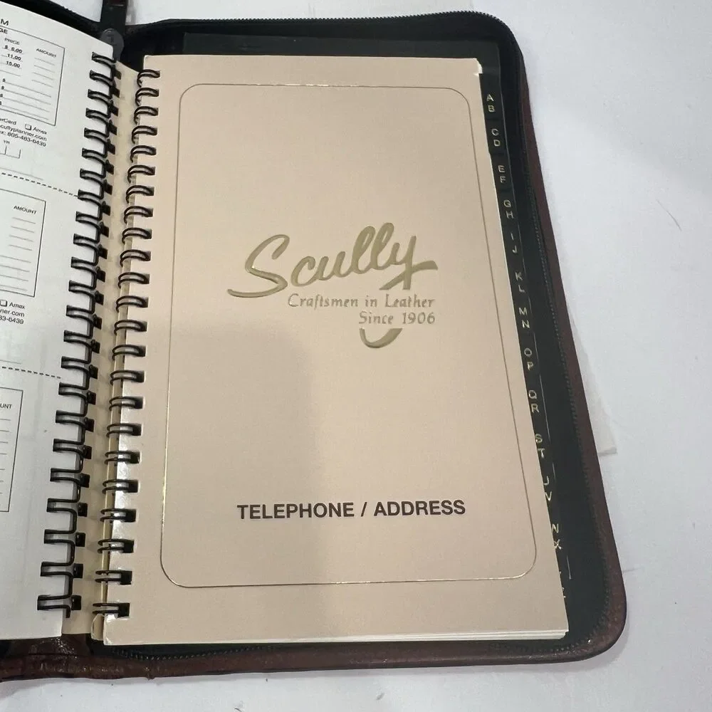 Scully Medium Planner/Address Book Brown Leather Zippered 9.5” X 6” 2010